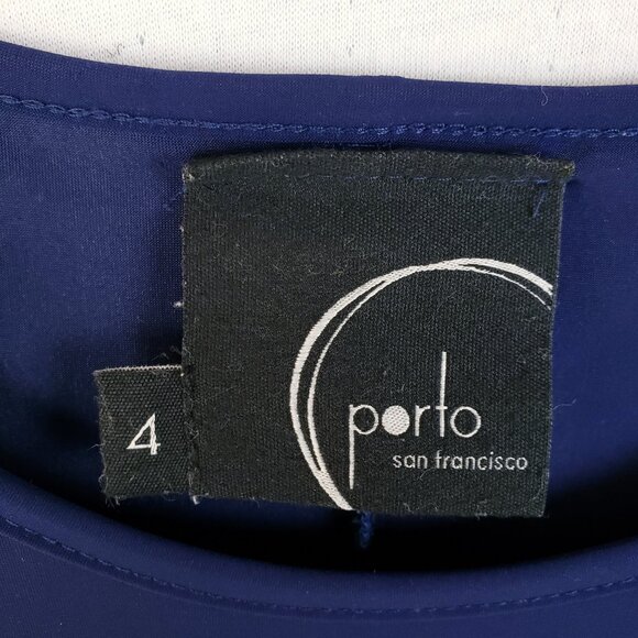 Porto San Francisco Midi Dress Sleeveless Navy Blue Stretch Pleated sz XL Preppy - Picture 4 of 13